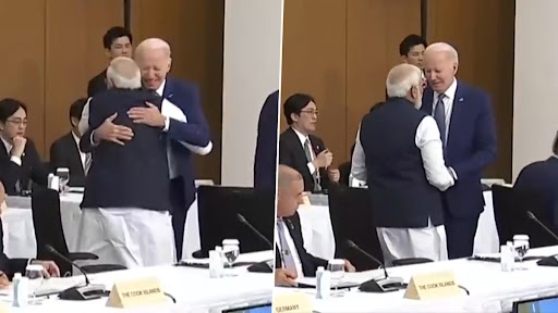 During the G7 summit in Japan, Biden stood up to meet Modi and embraced him.  Biden said his autograph has to be taken.